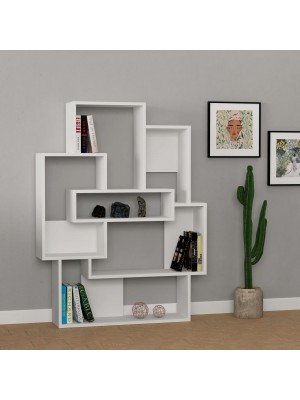 Vista ambientata Libreria in legno colore Bianco design moderno con 6 vani modello Rectangles Toto Piccinni