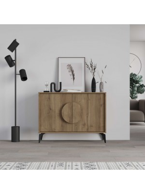 Vista frontale Madia credenza 2 ante e 1 ripiano interno colore Rovere Antico modello Circle Totò Piccinni