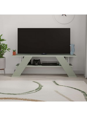 Vista frontale Mobile porta tv in legno colore Verde Salvia modello Avion Totò Piccinni