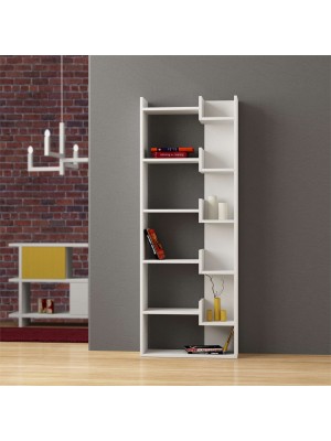 Vista frontale ambientata Libreria in Legno con 6 vani colore "Bianco" modello Ziggy Totò Piccinni