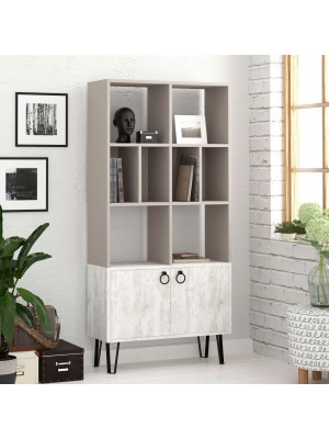 Vista ambientata Libreria 8 vani e 2 ante con piedini in metallo colore "Tortora/Bianco Antico" modello Kuba Totò Piccinni