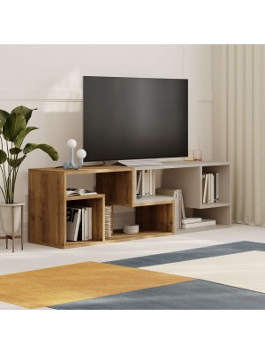 Vista ambientata Porta TV in legno orientabile con 4 vani colore "Rovere Antico/Cashmere" modello Renox Totò Piccinni