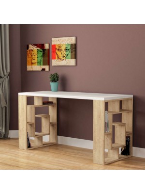 Vista ambientata Scrivania da ufficio in legno colore "Bianco/Naturale" modello Dedalo Totò Piccinni 