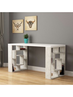 Vista ambientata Scrivania da ufficio in legno colore "Bianco/Bianco Antico" modello Dedalo Totò Piccinni 