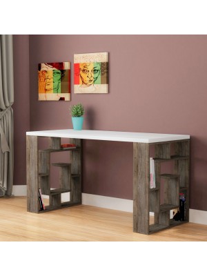 Vista diagonale Scrivania da ufficio in legno colore "Bianco/Rovere Fumo" modello Dedalo Totò Piccinni 