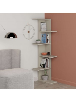 Vista ambientata Libreria angolar in legno colore Cashmere con 6 ripiani modello Kora Totò Piccinni