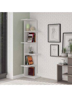 Vista ambientata Libreria angolare in legno colore Bianco con 6 ripiani modello Kora Totò Piccinni