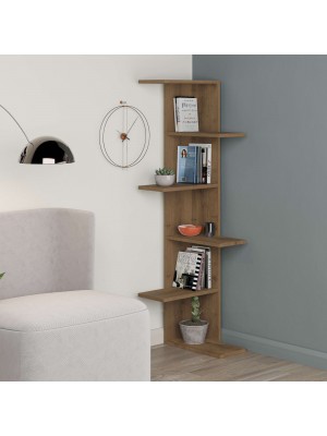 Vista ambientata Libreria angolare in legno colore Rovere Antico con 6 ripiani modello Kora Totò Piccinni