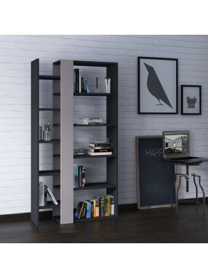 Vista ambientata Libreria in legno colore antracite/tortora con 10 ripiani modello Lift Totò Piccinni