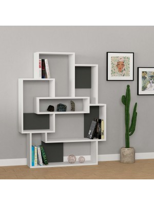 Vista ambientata Libreria in legno colore Bianco/Antracite design moderno con 6 vani modello Rectangles Toto Piccinni