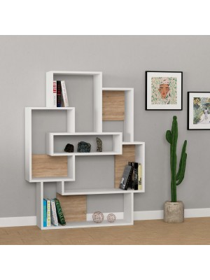 Vista ambientata Libreria in legno colore Bianco/Naturale design moderno con 6 vani modello Rectangles Toto Piccinni