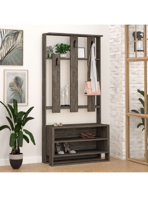 Vista ambientata Mobile Ingresso in Legno colore Rovere Fumo appendi abiti con 3 ganci e 2 vani modello Brando Totò Piccinni