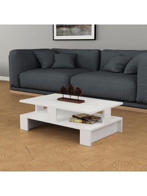 tavolino da salotto bianco in legno con doppio ripiano