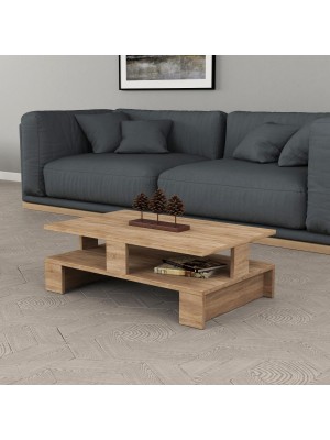 tavolino da salotto naturale in legno con doppio ripiano