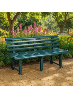 Vista ambientata Panchina in Polipropilene colore Verde per esterno modello Orchidea Totò Piccinni
