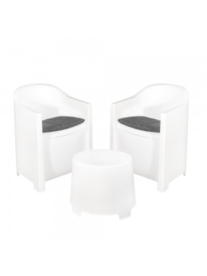 Set da giardino colore Bianco in Polipropilene 2 poltrone e tavolino modello Luna Totò Piccinni