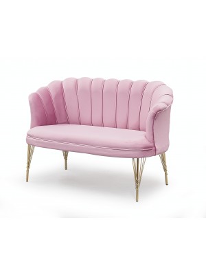 Divano PETALO due posti in velluto imbottito gambe in metallo (Rosa)