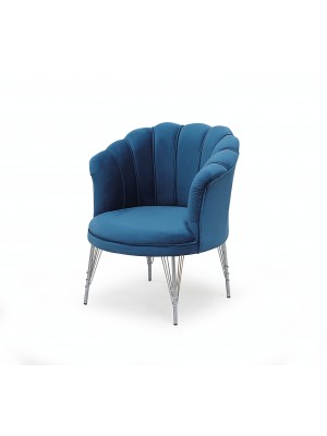 Poltroncina in Velluto imbottita colore Blu con gambe in metallo modello Petalo Totò Piccinni