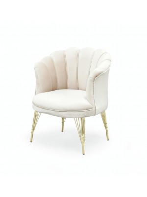 Poltroncina PETALO in velluto imbottita gambe in metallo (Crema)