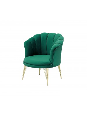 Poltroncina in Velluto imbottita colore Verde con gambe in metallo modello Petalo Totò Piccinni