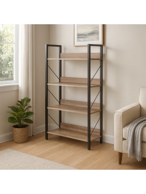 Vista ambientata Libreria industry colore Rovere design industrial con mensole in legno Totò Piccinni