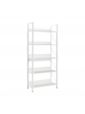 Libreria Industry, design industrial vintage moderno, mensole in legno. L.73xP.35xA.176 cm (Bianco)