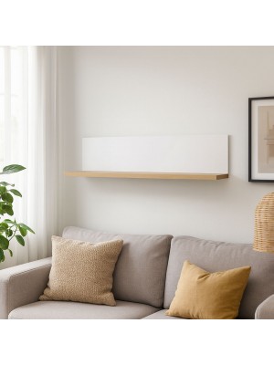 Vista ambientata Pensile a giorno in legno colore "Bianco Laccato/Rovere Miele" modello Orbis Totò Piccinni