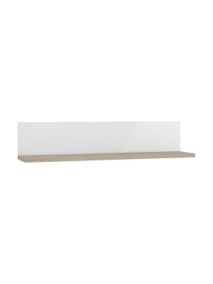 Vista diagonale Pensile a giorno in legno colore "Bianco Laccato/Rovere Miele" modello Orbis Totò Piccinni