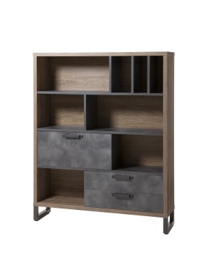 mobile libreria rovere invecchiato/grigio cemento vista diagonale