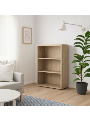 Vista ambientata Libreria design in legno colore Rovere Miele con 2 ripiani modello Toronto Totò Piccinni