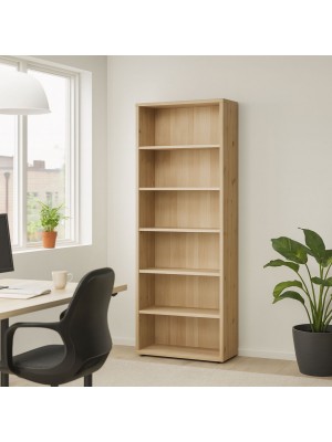 Vista ambientata Libreria classica in legno colore Rovere Miele 5 ripiani modello Toronto Totò Piccinni