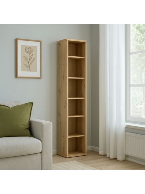 Vista ambientata Libreria classica in legno colore Rovere Miele con 5 ripiani modello Toronto Totò Piccinni