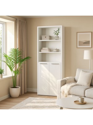 Vista ambientata Libreria in legno colore Bianco Laccato 2 ante e 6 vani modello Toronto Totò Piccinni