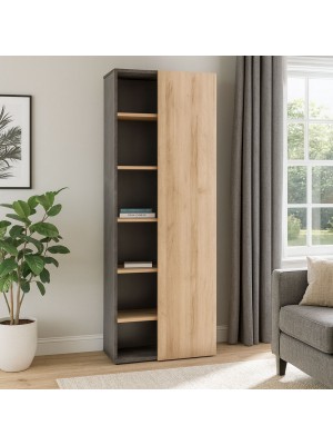 Vista ambientata Libreria in legno colore "Rovere/Cemento" 1 anta e 5 ripiani modello Sydney Totò Piccinni