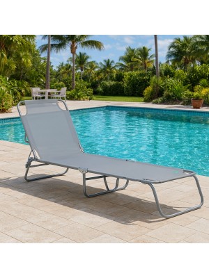 Vista ambientata Lettino mare pieghevole trasportabile in spiaggia. Con schienale regolabile. colore Grigio Chiaro. Portorico Totò Piccinni