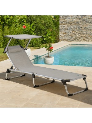 Vista ambientata Lettino pieghevole in Alluminio colore Melange con Borsa zaino, tettuccio e cuscino modello Kamp Totò Piccinni