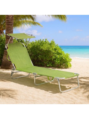 Vista ambientata Lettino alluminio pieghevole prendi sole con tettuccio regolabile, Colore Verde - Vieste Totò Piccinni
