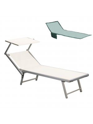lettino prendisole design da mare spiaggia piscina in alluminio con tettuccio regolabile e telo asciugamano in regalo salento Totò Piccinni colore bianco