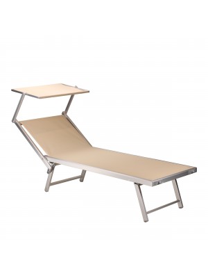 lettino mare alluminio pieghevole prendisole con tettuccio e schienale reclinabile modello Salento Totò Piccinni colore Sabbia