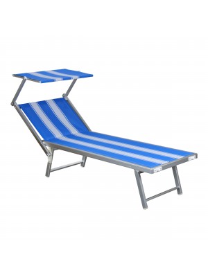 Lettino prendisole da mare spiaggia piscina in alluminio con tettuccio regolabile e telo asciugamano in regalo salento righe bianco e blu Totò Piccinni