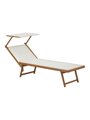 lettino con tettuccio sdraio prendisole reclinabile in alluminio effetto legno, tessuto textilene beige - Totò Piccinni modello Salento