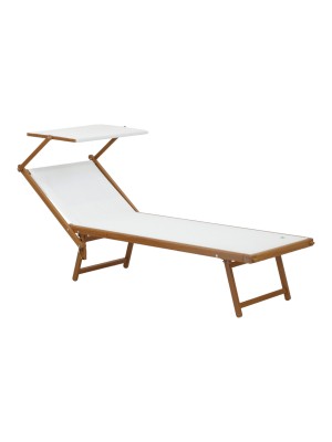 Lettino prendisole con struttura in alluminio effetto legno e tessuto textilene bianco. Lettino con tettuccio reclinabile colore wood/bianco - Totò Piccinni modello Salento