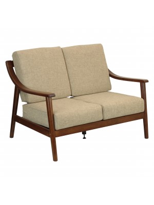 Divano 2 Posti LIBECCIO in Legno di Faggio Cuscini Imbottiti con Braccioli (Tessuto Beige)