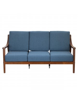 Divano 3 Posti LIBECCIO in Legno di Faggio Cuscini Imbottiti con Braccioli (Tessuto Denim Blue)