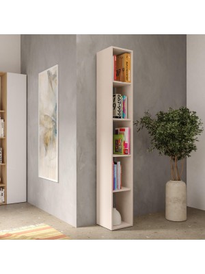 Vista ambientata Libreria colonna in legno con 4 ripiani regolabili colore cashmere 28x186h modello Modula Totò Piccinni