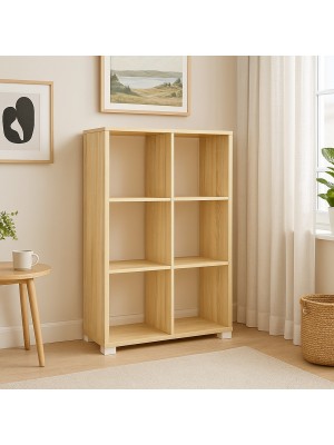 Vista ambientata Libreria Scaffale in Legno dal Design Moderno | 6 scomparti 