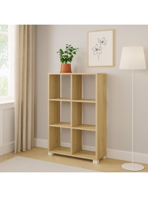 Vista ambientata Libreria in legno colore Rovere design moderno 6 scomparti Totò Piccinni