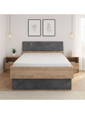 Vista ambientata Letto in legno colore "Rovere Artisan/Cemento" modello Sylva Totò Piccinni