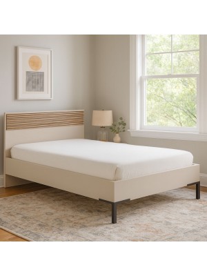 Vista ambientata Letto piazza e mezza in legno colore "Cannettato/Cashmere" modello Zefiro Totò Piccinni