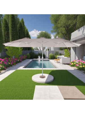 Vista ambientata Ombrellone da giardino ovale colore Grigio con palo centrale modello Tropea Totò Piccinni
